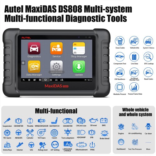Français Original AUTEL MaxiDAS DS808K DS808 KIT Tablet Diagnostic Scanner Support VAG Guided Functions Codage des clés