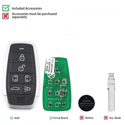 AUTEL MAXIIM IKEY Standard Style IKEYAT006BL 6 Buttons Independent Smart Key (Left Door/ Right Door/ Trunk)