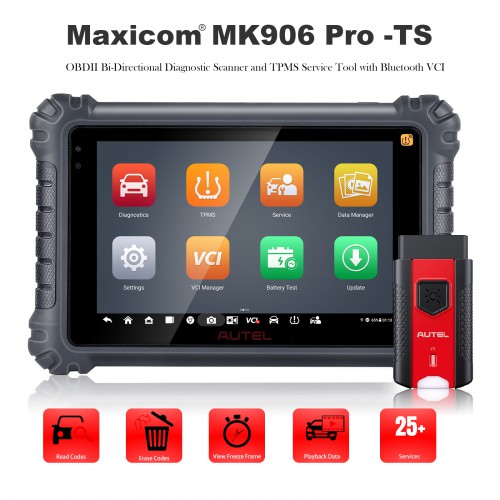 Français Autel MaxiCOM MK906 Pro-TS OBD2 Bi-Directional Diagnostic Scanner TPMS Relearn ECU Coding AutoAuth VAG Guided avec Gratuit MV108S