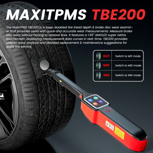 Original Autel MaxiTPMS TBE200E Tire Brake Examiner Laser Tire Tread Depth Brake Disc Wear 2 in 1 Tester Travailler avec ITS600E